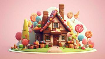 A fancy candy house with sweets and chocolate dessert photo