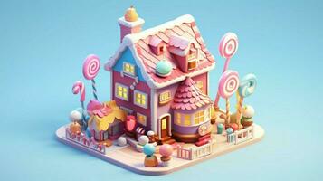 A fancy candy house with sweets and chocolate dessert photo