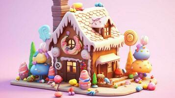 A fancy candy house with sweets and chocolate dessert photo