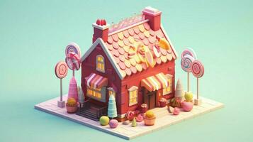 A fancy candy house with sweets and chocolate dessert photo