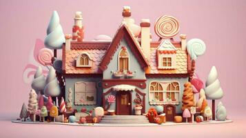 A fancy candy house with sweets and chocolate dessert photo