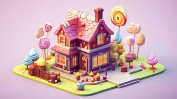 A fancy candy house with sweets and chocolate dessert photo