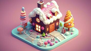 A fancy candy house with sweets and chocolate dessert photo