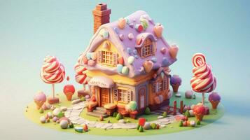 A fancy candy house with sweets and chocolate dessert photo