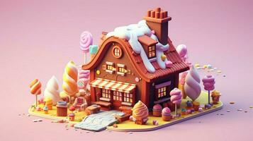 A fancy candy house with sweets and chocolate dessert photo