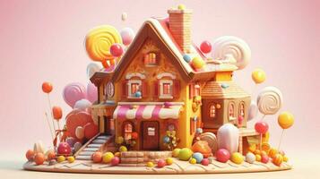 A fancy candy house with sweets and chocolate dessert photo