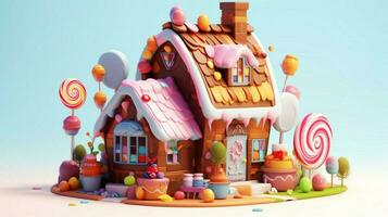 A fancy candy house with sweets and chocolate dessert photo