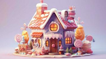 A fancy candy house with sweets and chocolate dessert photo