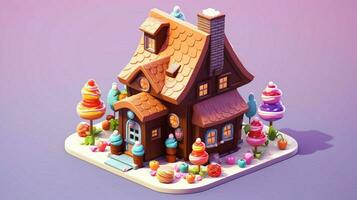 A fancy candy house with sweets and chocolate dessert photo