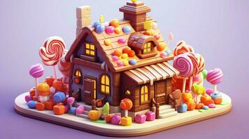 A fancy candy house with sweets and chocolate dessert photo