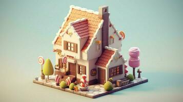 A fancy candy house with sweets and chocolate dessert photo