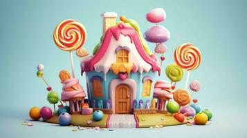 A fancy candy house with sweets and chocolate dessert photo