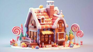 A fancy candy house with sweets and chocolate dessert photo