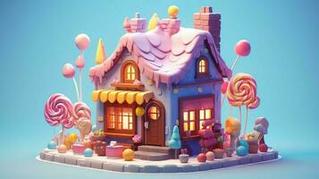 A fancy candy house with sweets and chocolate dessert photo