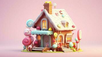 A fancy candy house with sweets and chocolate dessert photo