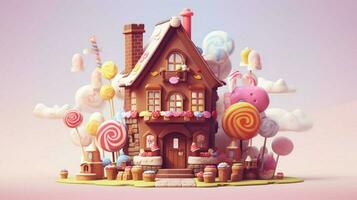 A fancy candy house with sweets and chocolate dessert photo