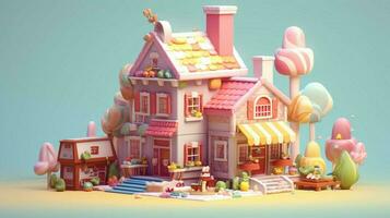 A fancy candy house with sweets and chocolate dessert photo