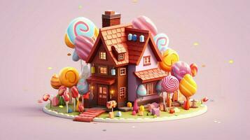 A fancy candy house with sweets and chocolate dessert photo