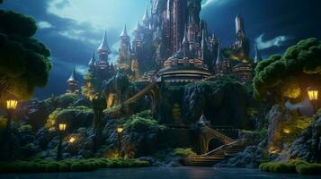 A futuristic elven castle in a magical forest photo