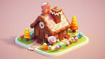 A fancy candy house with sweets and chocolate dessert photo