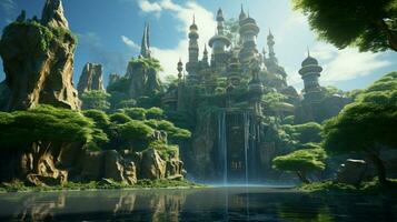 A futuristic elven castle in a magical forest photo