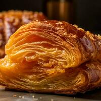 A food photograph of a French croissant captured photo
