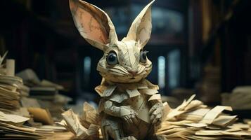 A layered paper rabbit crafted with Vintage Manus photo