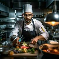 un retrato fotografía de un profesional cocinero foto