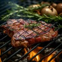 A prime cut of filet mignon wrapped in a strip photo