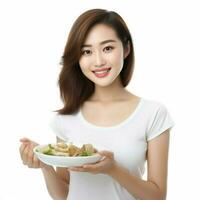 Asian young woman is eating diet food photo