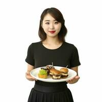 asiático joven mujer es comiendo dieta comida foto