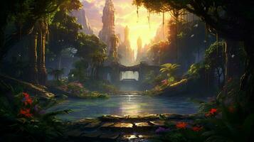 Beautiful Anime Sunset Scenery Dramatic Fantasy photo