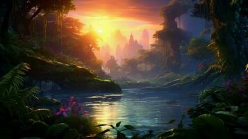 Beautiful Anime Sunset Scenery Dramatic Fantasy photo