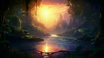 Beautiful Anime Sunset Scenery Dramatic Fantasy photo