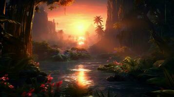 Beautiful Anime Sunset Scenery Dramatic Fantasy photo