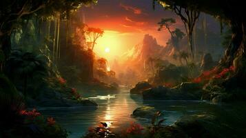 Beautiful Anime Sunset Scenery Dramatic Fantasy photo