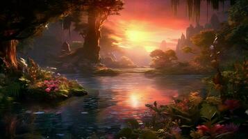 Beautiful Anime Sunset Scenery Dramatic Fantasy photo