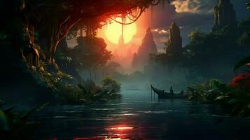 Beautiful Anime Sunset Scenery Dramatic Fantasy photo