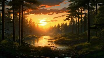 Beautiful Anime Sunset Scenery Forest Forest Volu photo