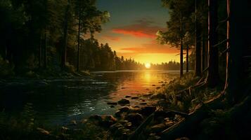 Beautiful Anime Sunset Scenery Forest Forest Volu photo