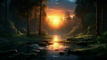 Beautiful Anime Sunset Scenery Forest Forest Volu photo