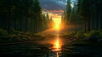 Beautiful Anime Sunset Scenery Forest Forest Volu photo