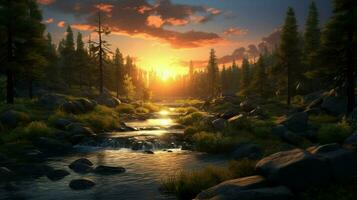 Beautiful Anime Sunset Scenery Forest Forest Volu photo