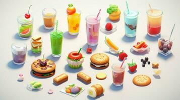 vistoso 3d icono conjuntos de comida y bebida indust foto