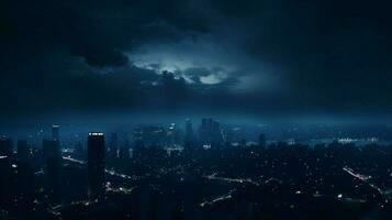Dark blue background the scene of high rise buil photo