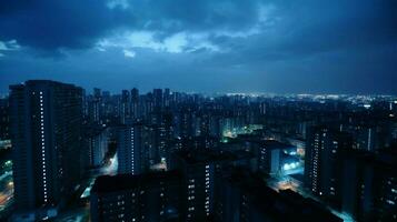 Dark blue background the scene of high rise buil photo