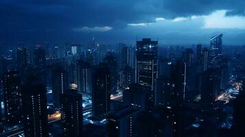 Dark blue background the scene of high rise buil photo