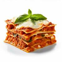 Lasagna with white background high quality ultra hd photo