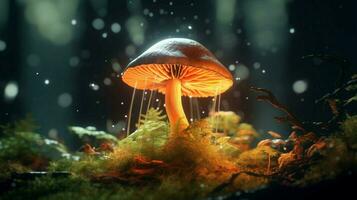 Luminous backlit glowing forest mushroom neon light photo