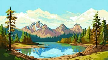 Mountains with beautiful lake and trees vector photo